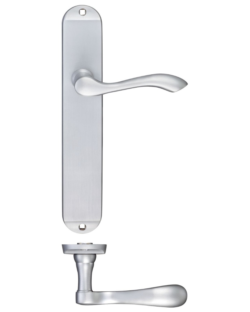 Fulton & Bray FB032SC Arundel Lever Latch Furniture - Long Plate 245 x 42mm Satin Chrome