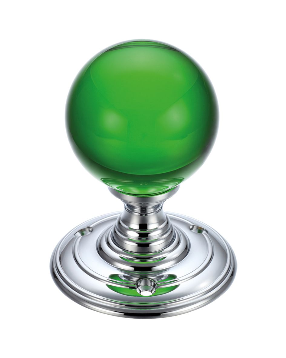 Fulton & Bray FB300CPG Glass Ball Mortice Knob - Plain Green 55mm Polished Chrome / Green Glass