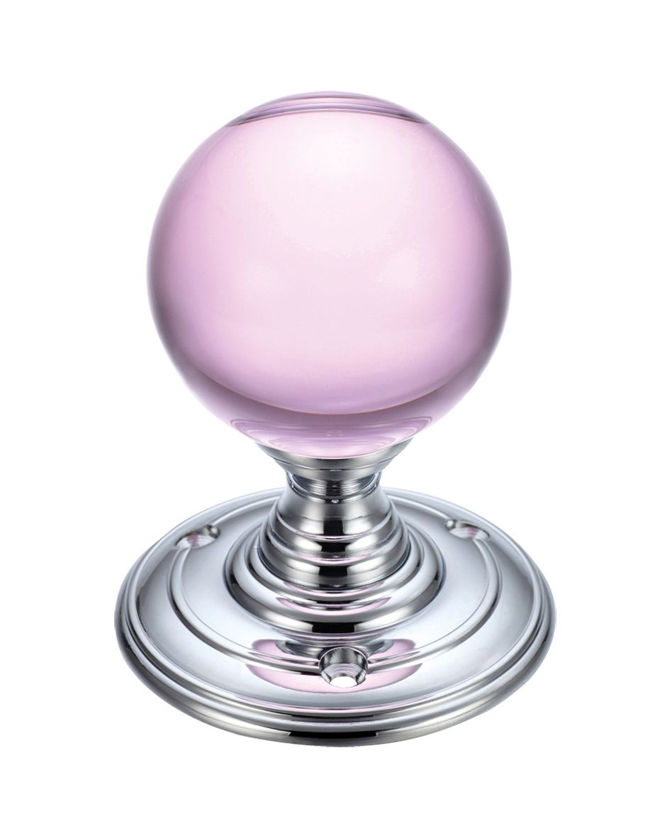 Fulton & Bray FB300CPP Glass Ball Mortice Knob - Plain Pink 55mm Polished Chrome / Pink Glass