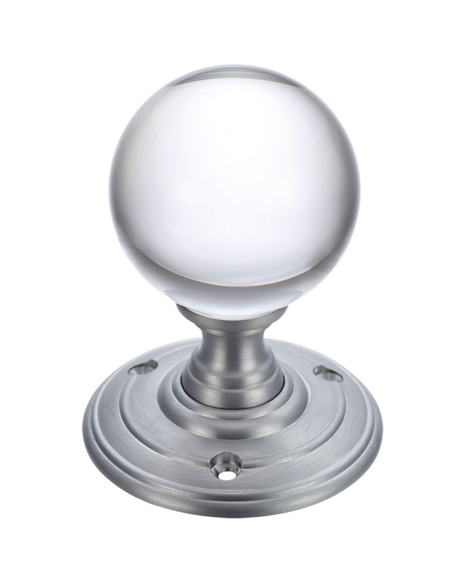 Fulton & Bray FB300SC Glass Ball Mortice Knob - Plain 55mm Satin Chrome