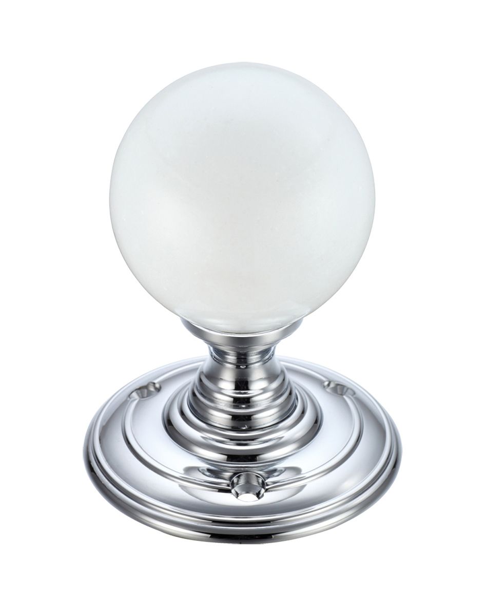 Fulton & Bray FB302CP Glass Ball Mortice Knob - Frosted 55mm Polished Chrome