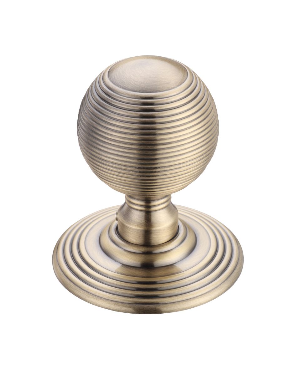 Ringed Mortice Knob on Round Rose-Concealed Fix-Solid-Antique Brass Fulton Bray-FB306AB