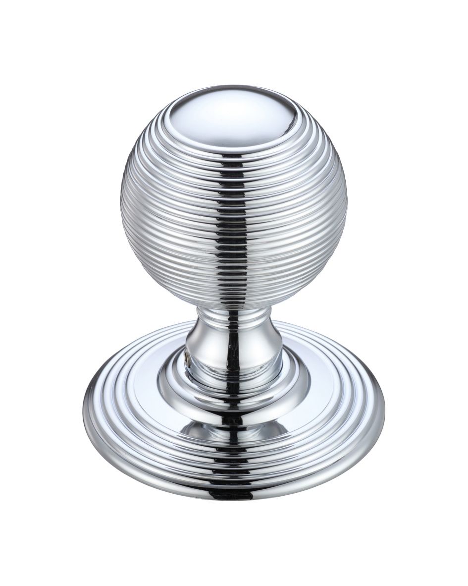 Fulton & Bray FB306CP Ringed Mortice Knob on Round Rose - Concealed Fix - Solid Polished Chrome