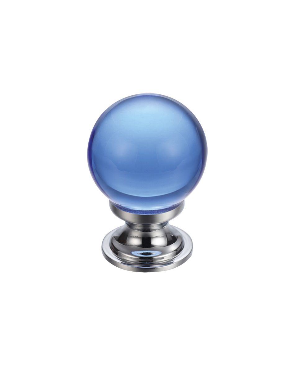 Fulton & Bray FCH02ACPB Glass Ball Cabinet Knob - Plain Blue 25mm Polished Brass