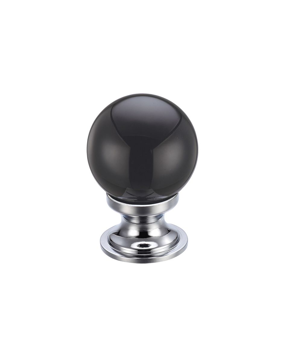 Fulton & Bray FCH02ACPBL Glass Ball Cabinet Knob - Plain Black 25mm Polished Chrome / Black Glass