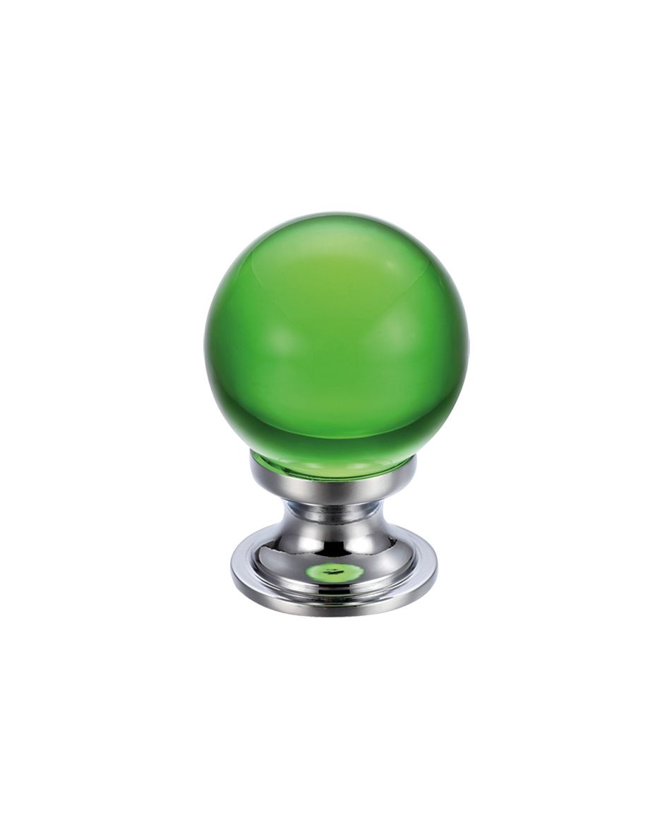 Fulton & Bray FCH02ACPG Glass Ball Cabinet Knob - Plain Green 25mm Polished Chrome / Green Glass