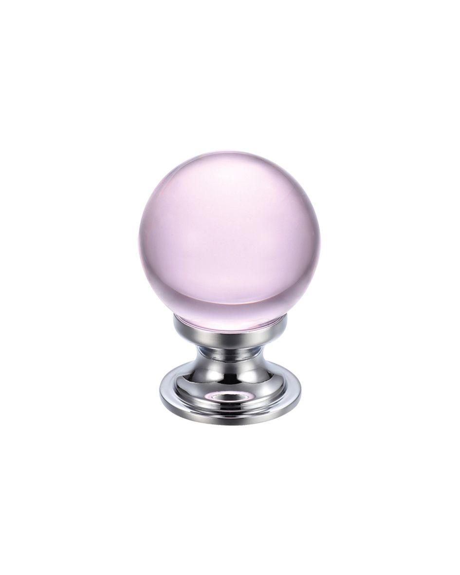 Fulton & Bray FCH02ACPP Glass Ball Cabinet Knob - Plain Pink 25mm Polished Chrome / Pink Glass