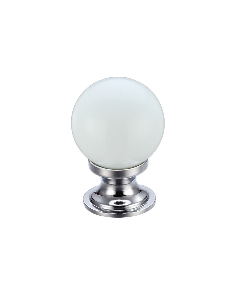 Fulton & Bray FCH02ACPWH Glass Ball Cabinet Knob - Plain White 25mm Polished Chrome / White Glass