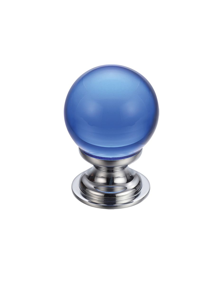 Fulton & Bray FCH02BCPB Glass Ball Cabinet Knob - Plain Blue 30mm Polished Brass