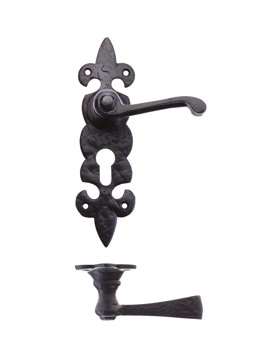 Foxcote Foundries FF611EP Lever on Fleur de Lys Euro Backplate Black Antique