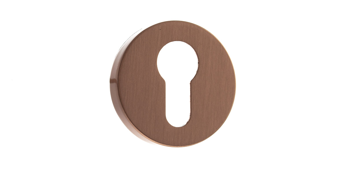 Forme Euro Escutcheon on Minimal Round Rose - Urban Satin Copper FMREUSC