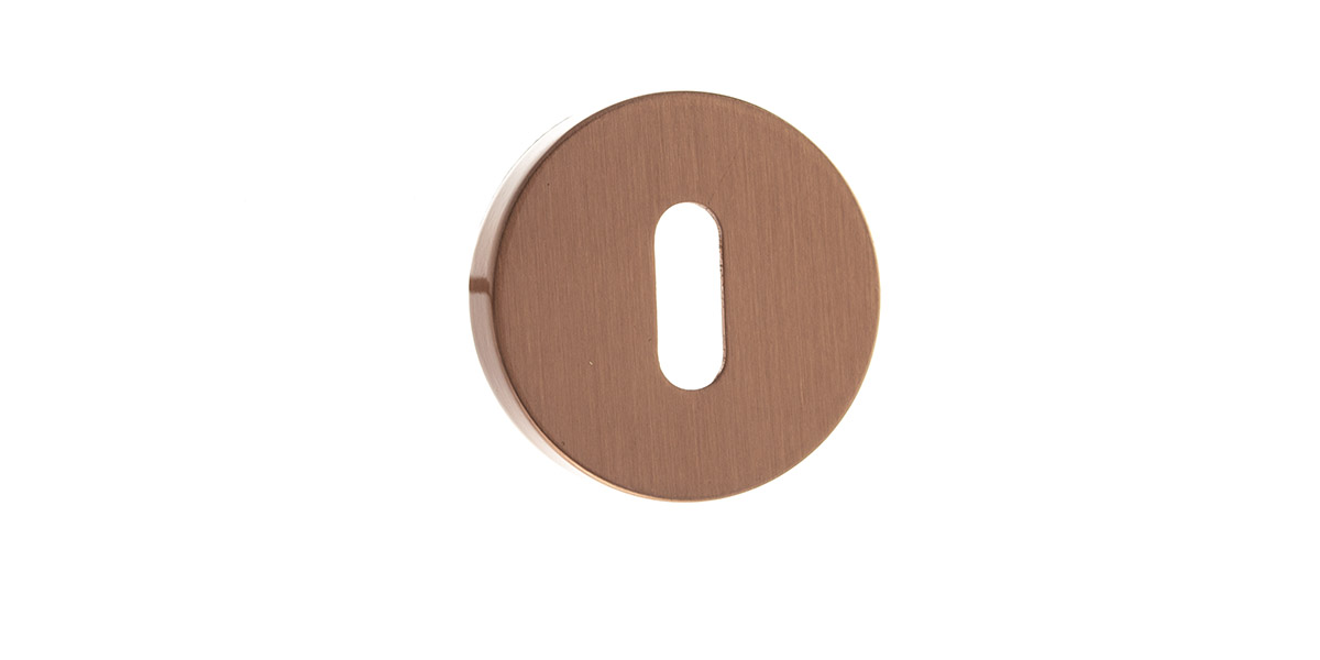 Forme Key Escutcheon on Minimal Round Rose - Urban Satin Copper FMRKUSC