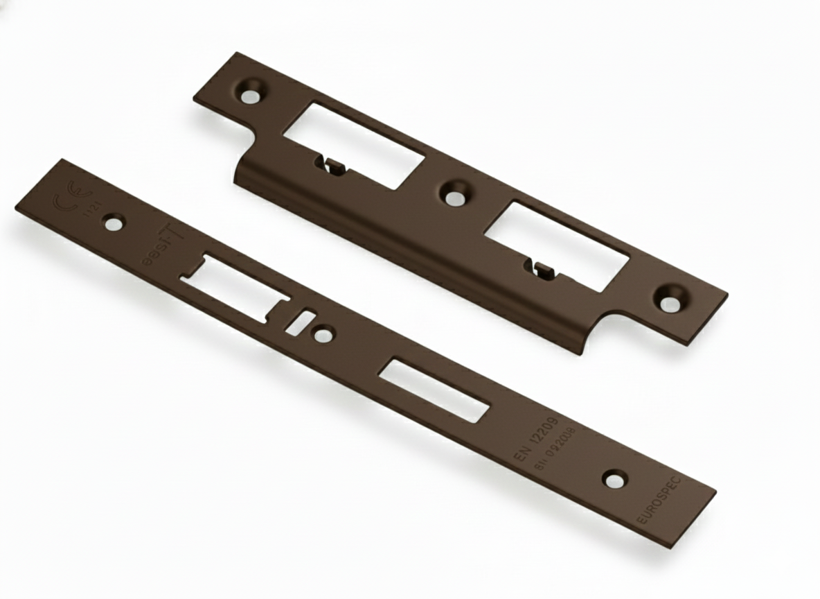 Architectural Forend And Strike Plate With Fixng for DLS7260NL Din Escape Sashlock Radius Corners Matt Bronze FSF5032MBRZ by Eurospec