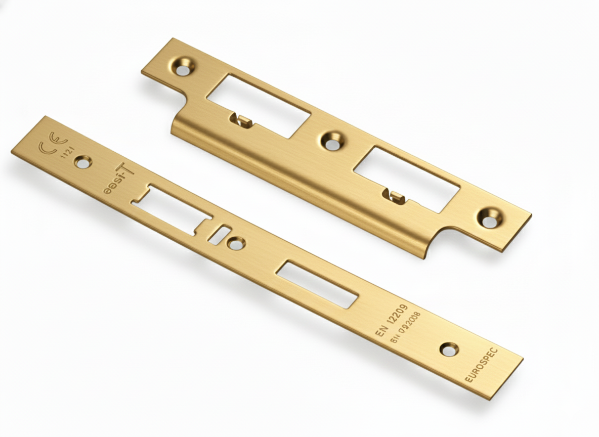 Eurospec FSF5032PVD Forend Strike & Fixing Pack To Suit Din Escape Lock (Security) Stainless Brass