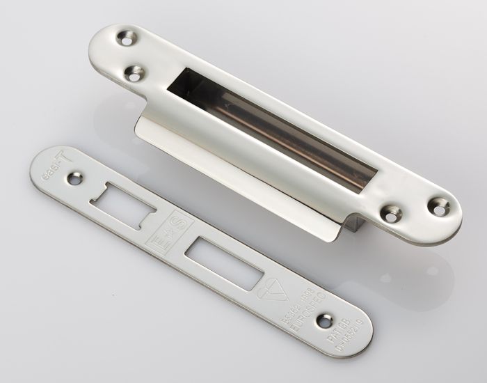 Eurospec FSF5013BSS/R Forend Strike & Fixing Pack To Suit Bs 5 Lever Sash Lock - Radius Bright Stainless Steel