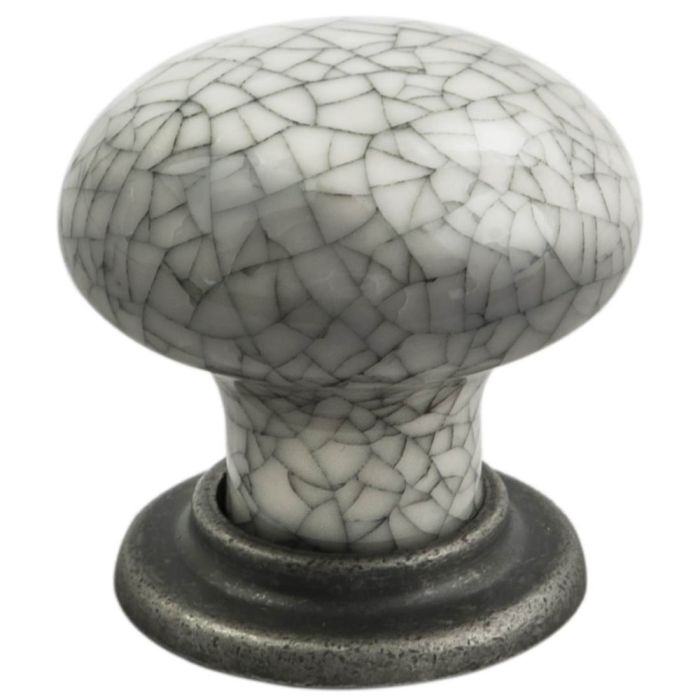 Fingertip FTD630AASMC Ftd Porcelain Knob With Finished Base 35mm Antique Steel/Midnight Blue Crackle Glaze