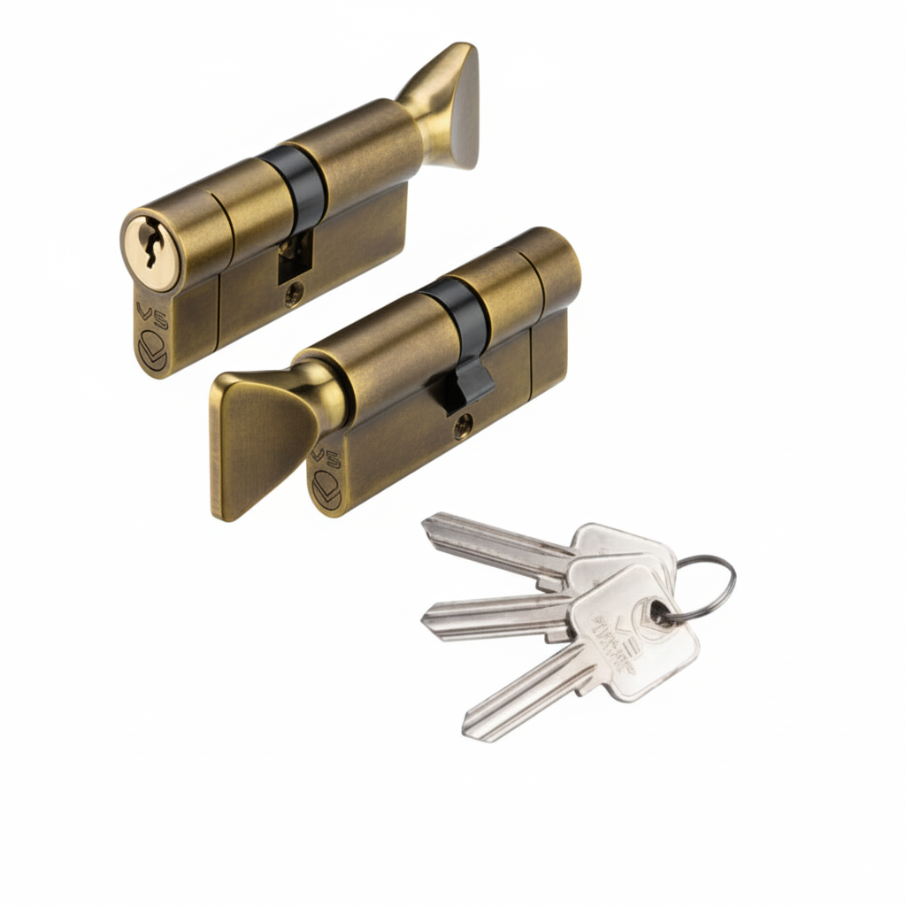 Zoo Hardware Vier V5 70mm Euro Cylinder and turn MASTER KEYED Antique Brass V5EP70CTABMK