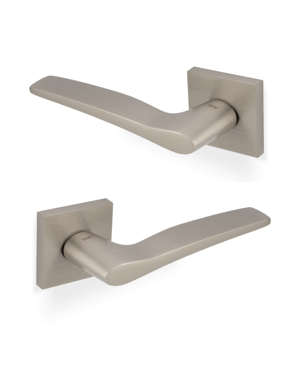 Marius Schreyer Lever Door Handle On Square Rose (Otello) Satin Nickel PVD H1018SQSNPVD Eurospec