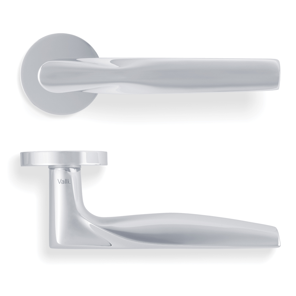 Som New York Lever Door Handle On Round Rose Polished Chrome PVD H359PCPVD Eurospec
