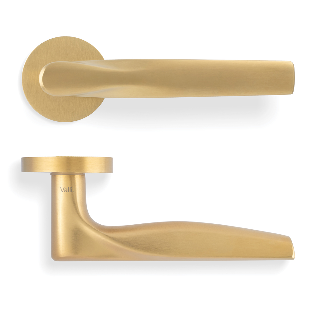 Som New York Lever Door Handle On Round Rose Satin Brass PVD H359SBPVD Eurospec