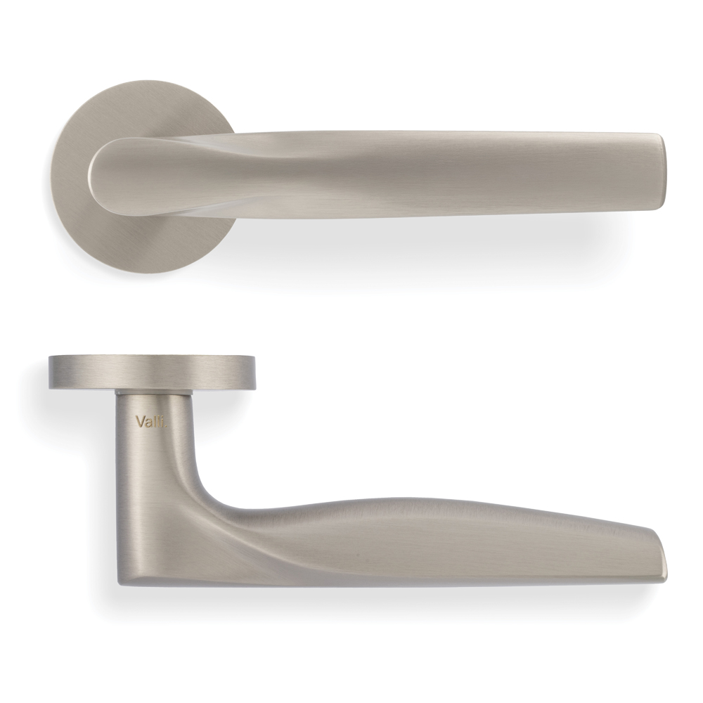 Som New York Lever Door Handle On Round Rose Satin Nickel PVD H359SNPVD Eurospec