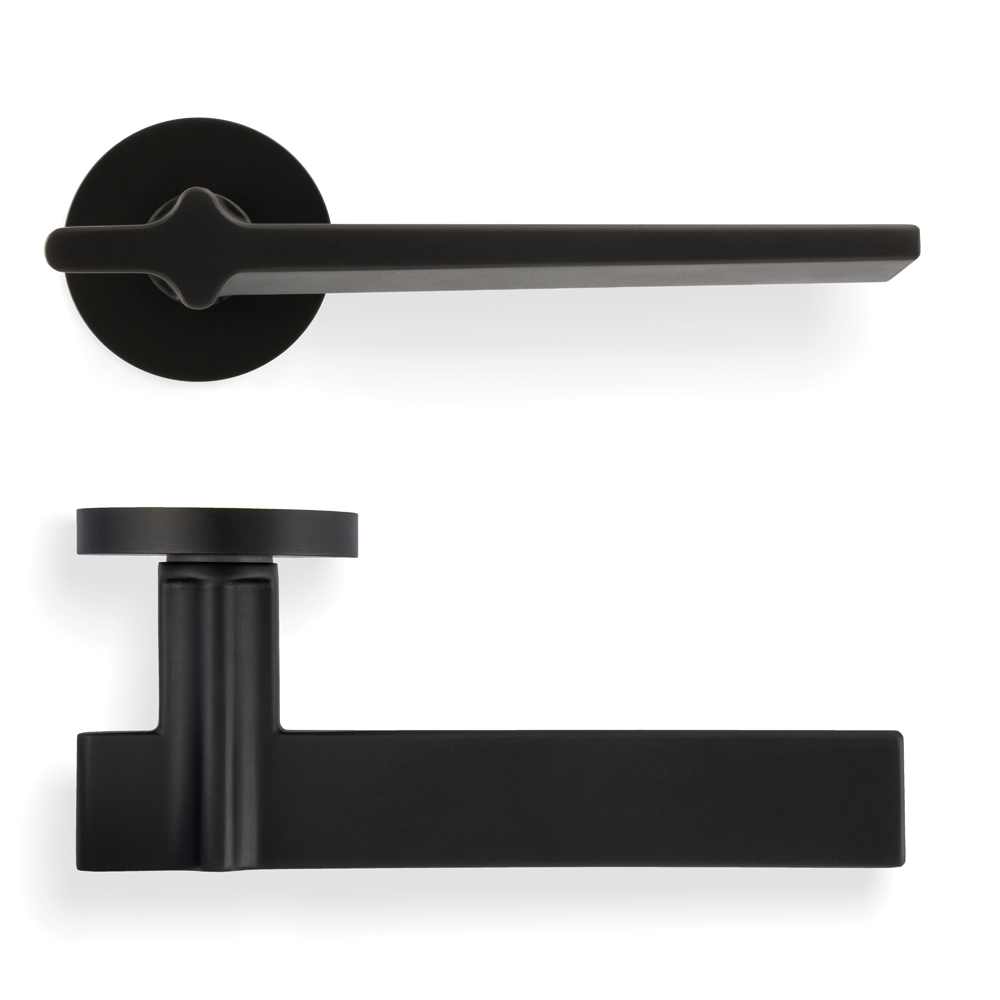 Yabu Pushelberg Lever Door Handle On Round Rose Matt Black PVD H378MBPVD Eurospec