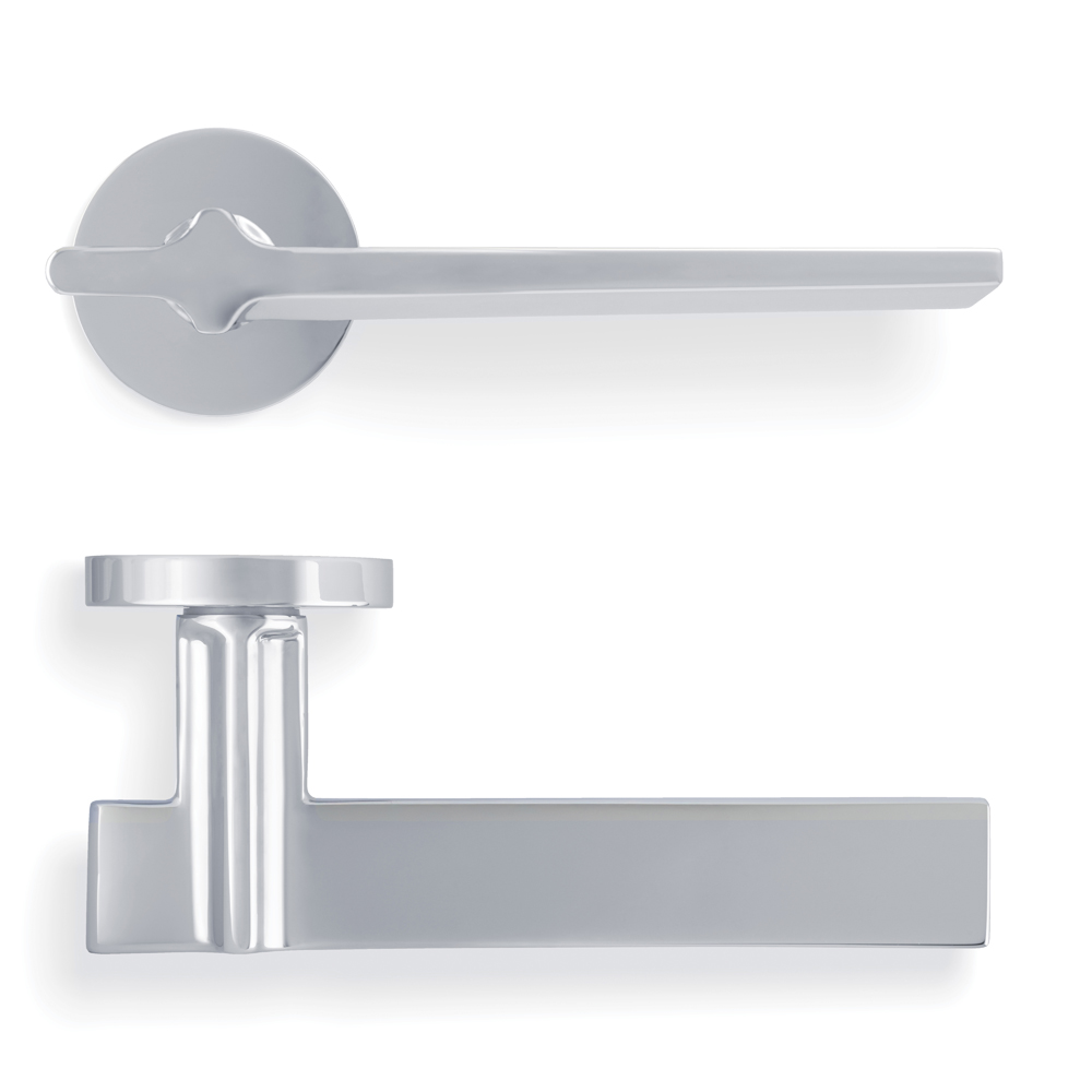 Yabu Pushelberg Lever Door Handle On Round Rose Polished Chrome PVD H378PCPVD Eurospec