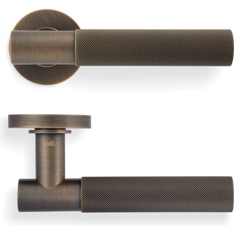 Antonio Citterio Lever Door Handle On Round Rose (Zigrinato) Antique Brass H379AB Eurospec