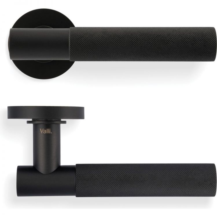 Antonio Citterio Lever Door Handle On Round Rose (Zigrinato) Matt Black PVD H379MBPVD Eurospec
