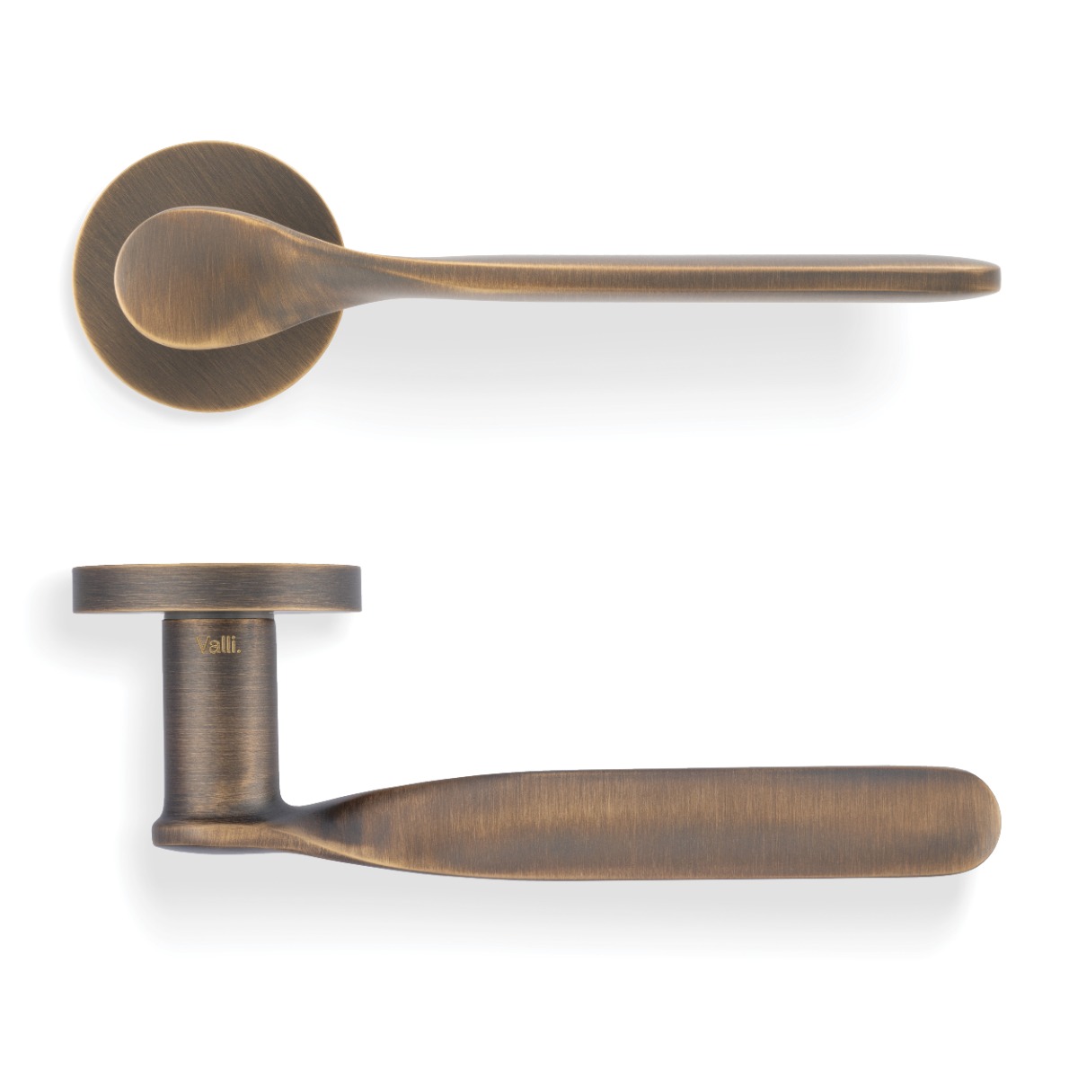 Perkins&Will Lever Door Handle On Round Rose Antique Brass H383AB Eurospec