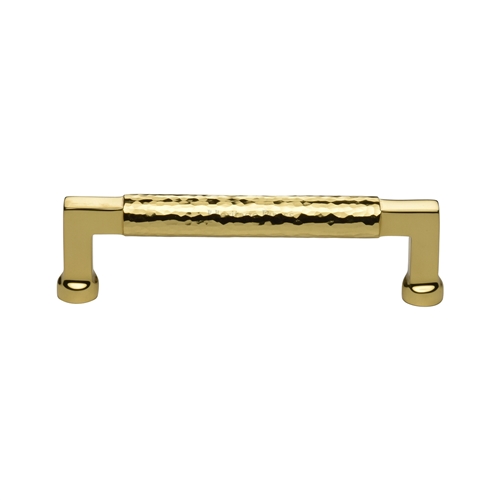 Heritage Brass Cabinet Pull Bauhaus Hammered Design 128mm CTC Polished Brass
