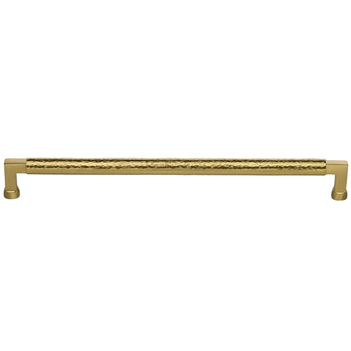 Heritage Brass Cabinet Pull Bauhaus Hammered Design 320mm CTC Satin Brass