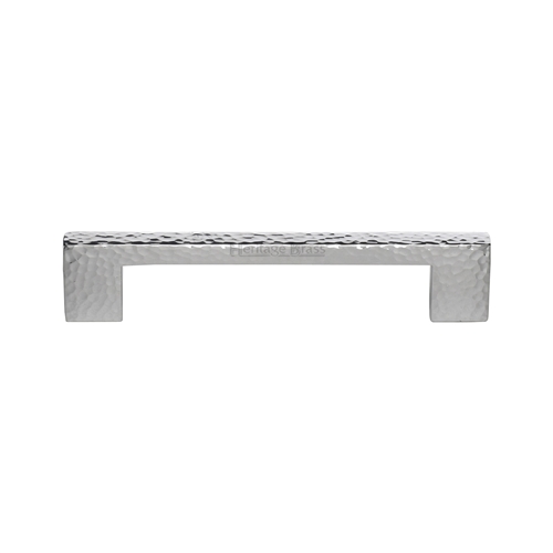 Heritage Brass Cabinet Pull Metro Hammered Design 128mm CTC Polished Chrome