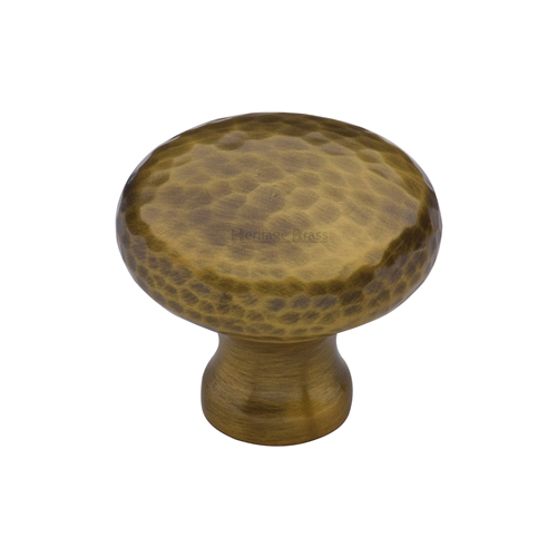 Heritage Brass Cabinet Knob Victorian Round Hammered Design 32mm Antique Brass