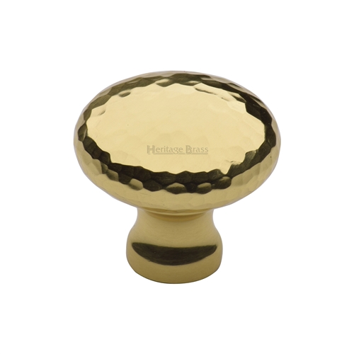 Heritage Brass Cabinet Knob Victorian Round Hammered Design 32mm Polished Brass