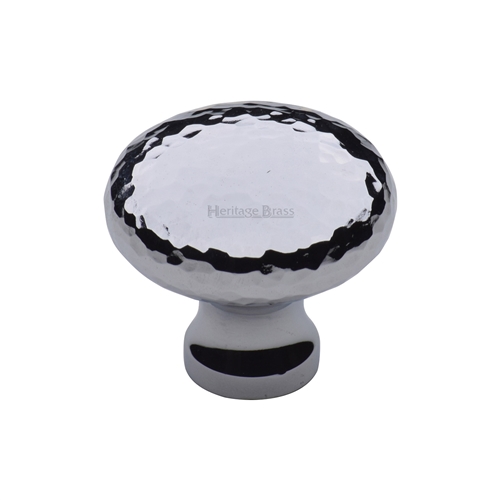 Heritage Brass Cabinet Knob Victorian Round Hammered Design 32mm Polished Chrome