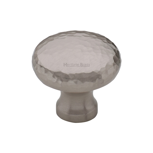 Heritage Brass Cabinet Knob Victorian Round Hammered Design 32mm Satin Nickel