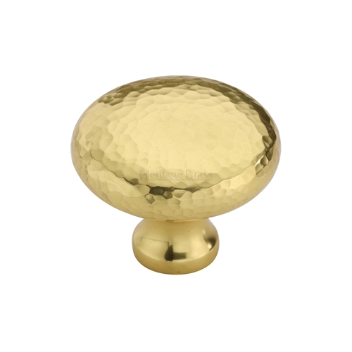 Heritage Brass Cabinet Knob Victorian Round Hammered Design 38mm Polished Brass