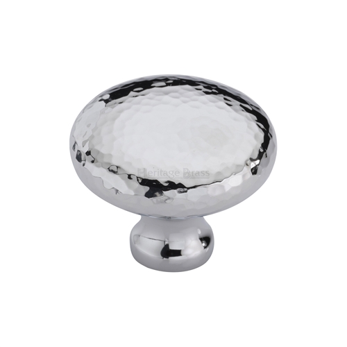 Heritage Brass Cabinet Knob Victorian Round Hammered Design 38mm Polished Chrome