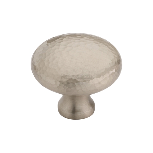 Heritage Brass Cabinet Knob Victorian Round Hammered Design 38mm Satin Nickel