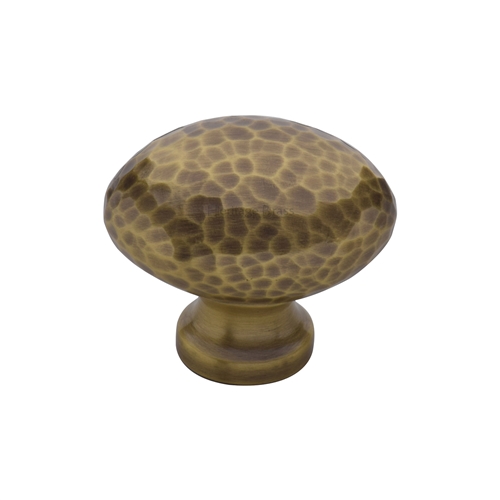Heritage Brass Cabinet Knob Victorian Oval Hammered Design 32mm Antique Brass