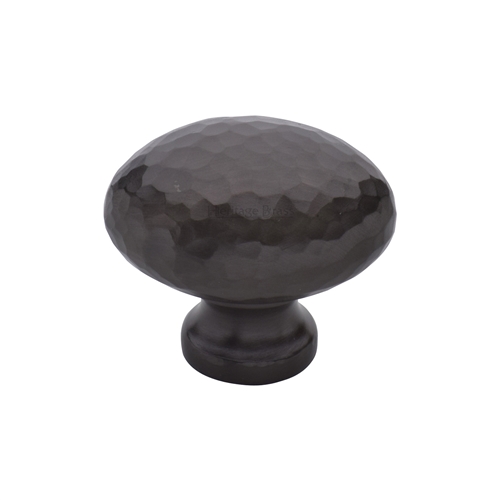 Heritage Brass Cabinet Knob Victorian Oval Hammered Design 32mm Matt Bronze