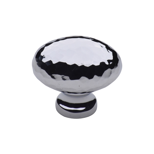 Heritage Brass Cabinet Knob Victorian Oval Hammered Design 32mm Polished Chrome