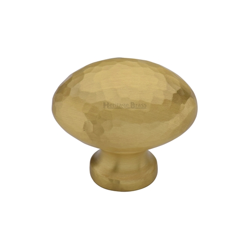 Heritage Brass Cabinet Knob Victorian Oval Hammered Design 32mm Satin Brass