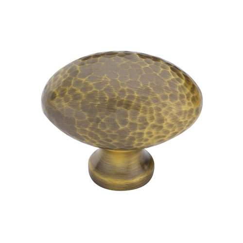 Heritage Brass Cabinet Knob Victorian Oval Hammered Design 38mm Antique Brass