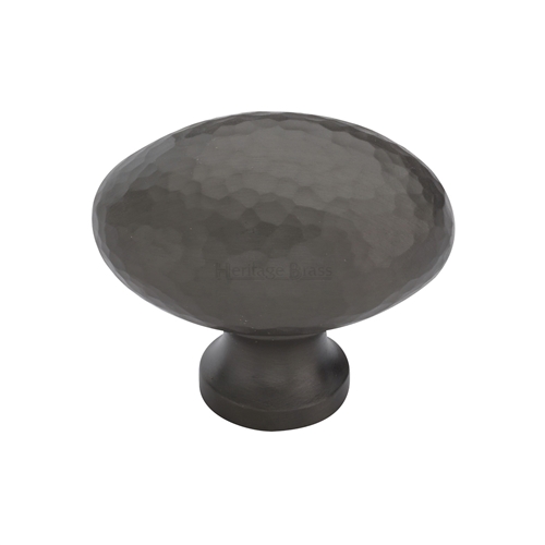 Heritage Brass Cabinet Knob Victorian Oval Hammered Design 38mm Matt Bronze