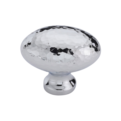 Heritage Brass Cabinet Knob Victorian Oval Hammered Design 38mm Polished Chrome