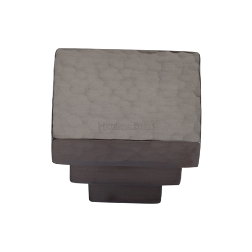 Heritage Brass Cabinet Knob Square Stepped Hammered Design 32mm Matt Bronze