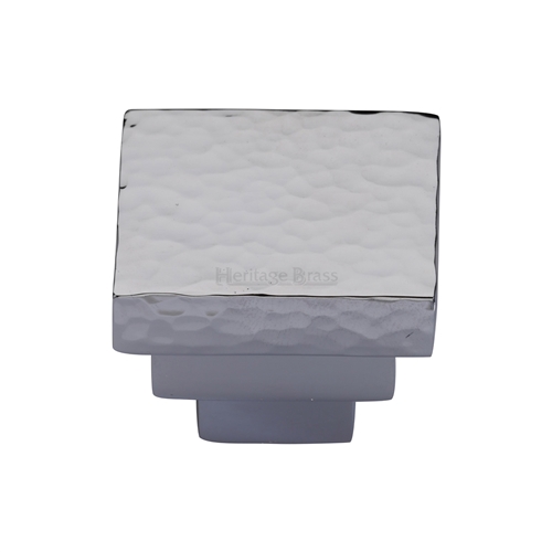 Heritage Brass Cabinet Knob Square Stepped Hammered Design 32mm Polished Chrome