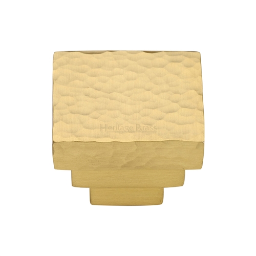 Heritage Brass Cabinet Knob Square Stepped Hammered Design 32mm Satin Brass